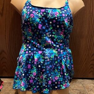 Vintage Blue Floral One Piece Swimsuit